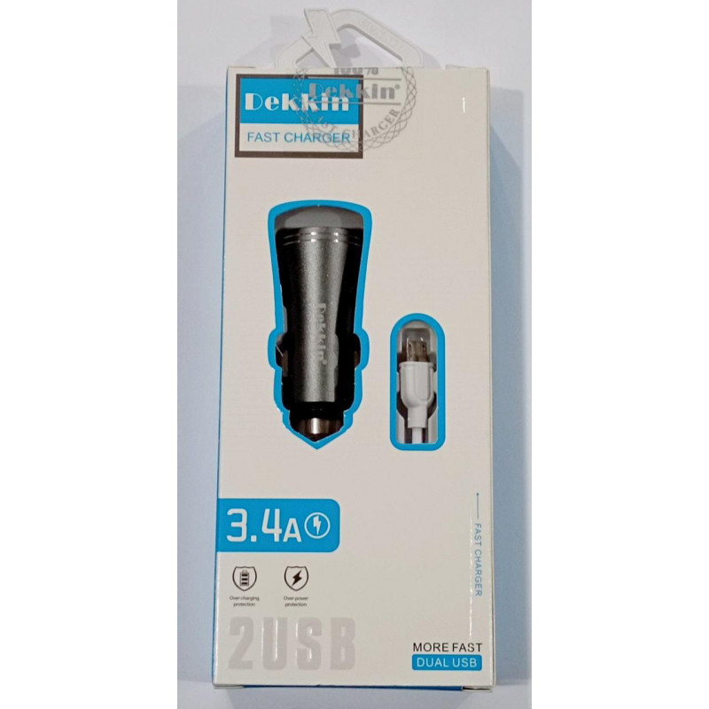 Автомобільний зарядний пристрій USB x 2 Dekkin DK-36 / MicroUSB / DC5V-3.4A
