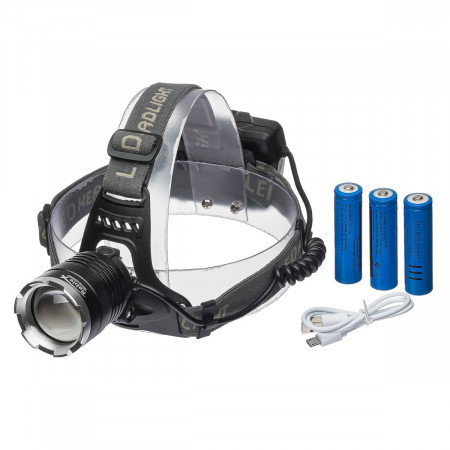 Налобний ліхтар PL146 3х18650, ЗУ microUSB, P50 LED, Zoom