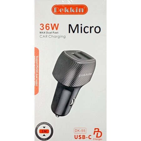 Автомобільне зарядне пристрій USB+PD Dekkin DK-55 / +кабель MicroUSB