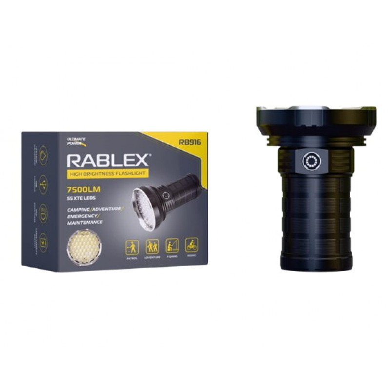 Ручний ліхтар Rablex RB916, 55LED, 4х18650 акум, Type-C, 7500LM