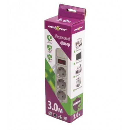 Сетевий фільтр Maxxter SPM3-G-10G 3 розетки, 3 метри