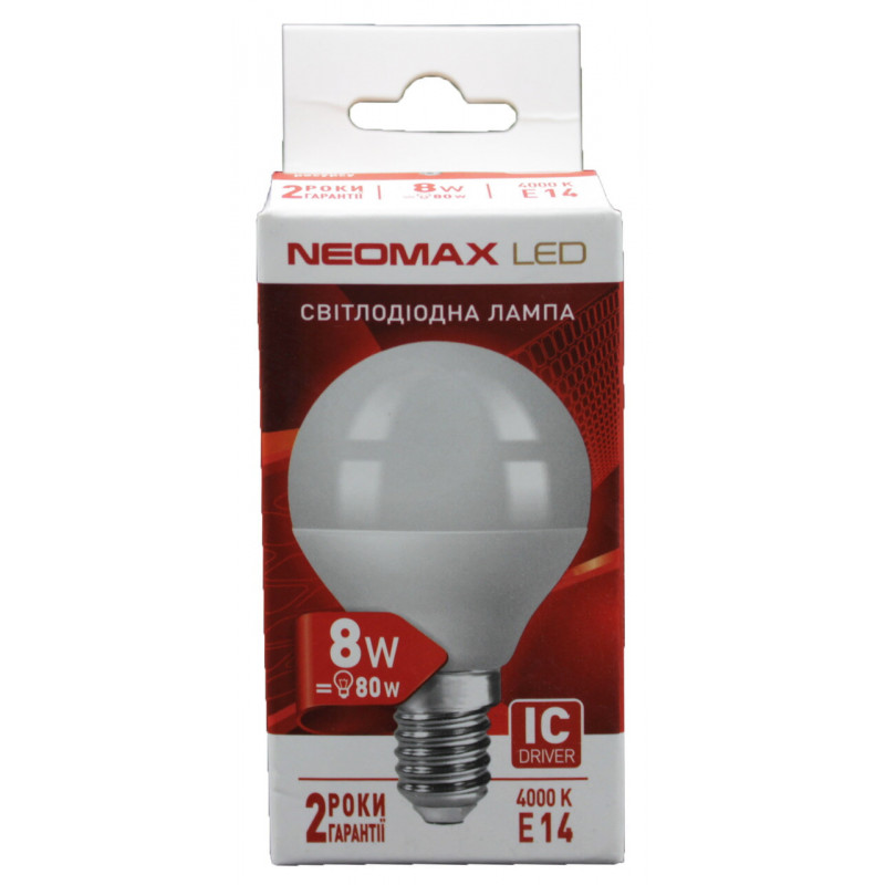 Світлодіодна LED лампочка neomax 8W NX8L E14 4000K (Куля)
