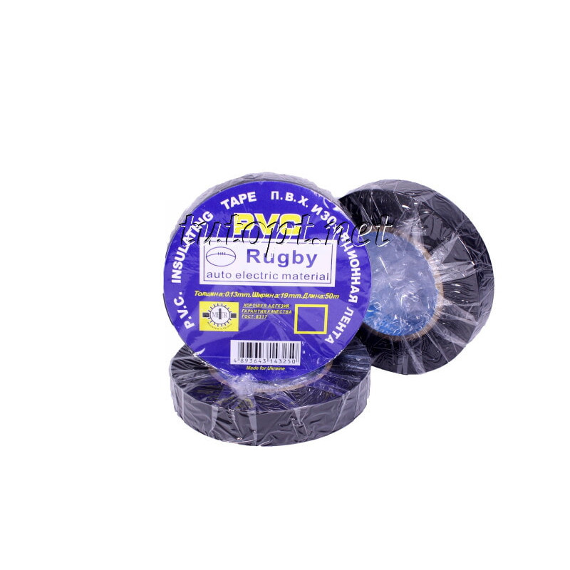 Ізоляційна стрічка Rugby / PVC / 50м чорна (реальний метраж менше)