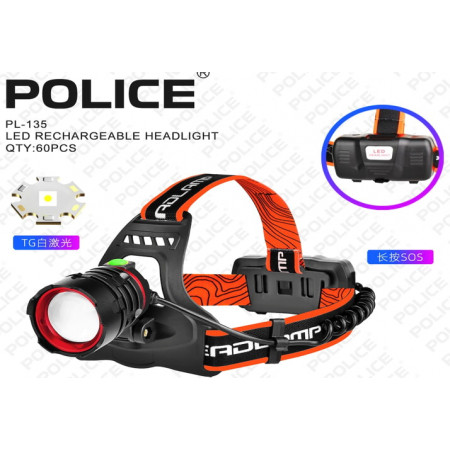 Налобний ліхтар PL-135, GT LED, 2x18650, 3 режими, ЗУ Type-C, zoom