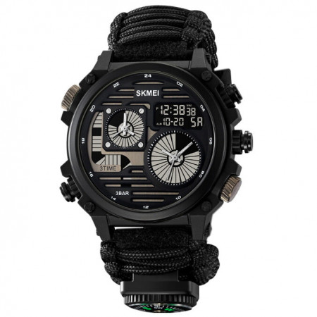 Годинники наручні SKMEI 2202BK, PARACORD, ЧОРНИЙ, Компас, термометр, свисток, кресало, 10348