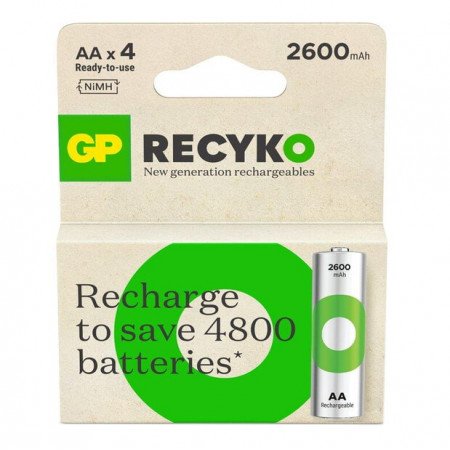 Акумулятор GP Recyko 2600mAh Eco, Ni-MH AA, 1.2V, 2.4A, LSD70-5, коробка 4шт.