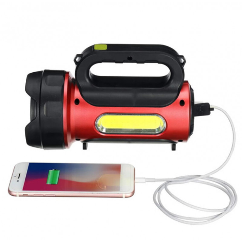 Ручний фонар T93-LED+COB, Білий, Червоний, powerbank, Li-Ion акум., сон., батарея, ЗУmicroUSB,