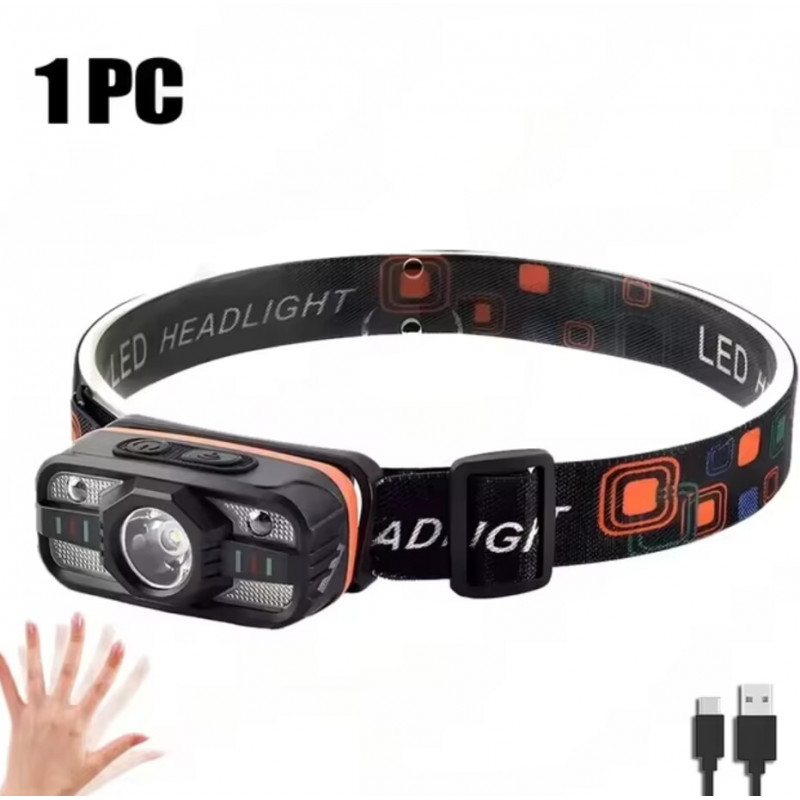 Налобний ліхтар PL-199, XPE-SMD, акум., ЗУ Type-C, сенсор