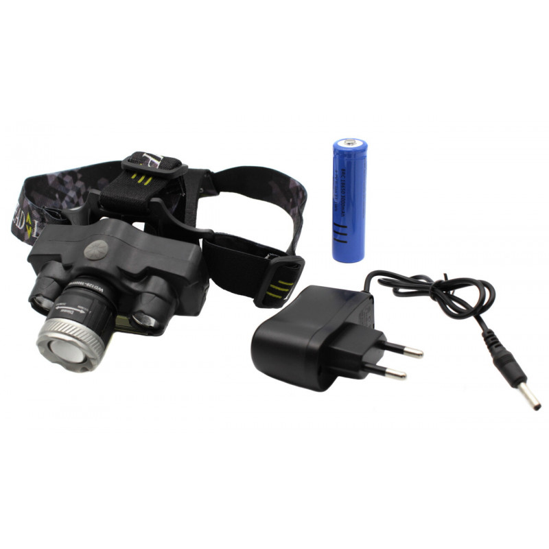Налобний ліхтар RB129, TD-812-T6, 1х18650 Акк., T6+2хXPE+COB, Zoom, MicroUSB ЗУ
