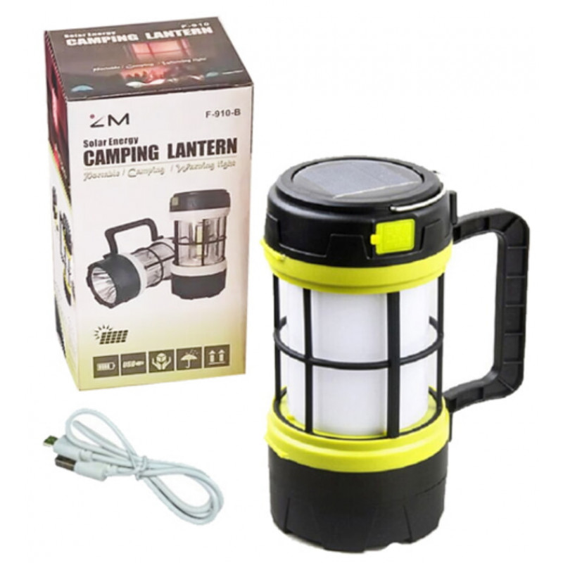 Ліхтар для кемпінгу 910-LED+COB, power bank, Li-Ion, сонячна батарея, ЗУ microUSB, Червоний, Білий