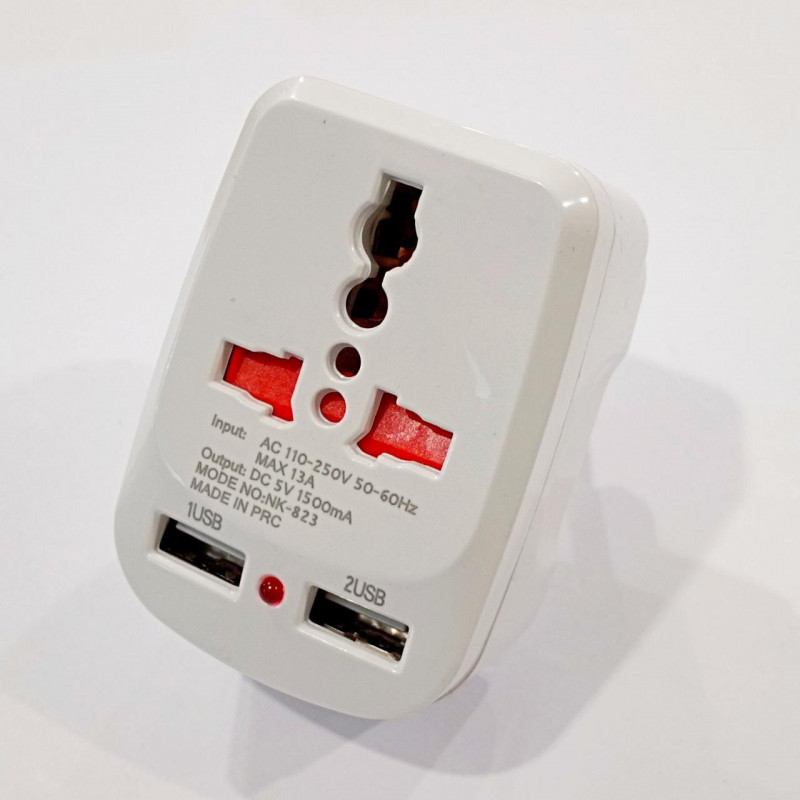 Універсальний адаптер 2в1, перехідник+зарядка USB / NK-823/ 7043