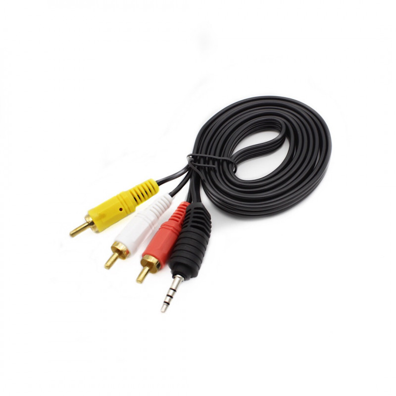 Аудіо відео кабель AV 3.5 Jack (тюльпан 3), 1.5 м (в пакеті)