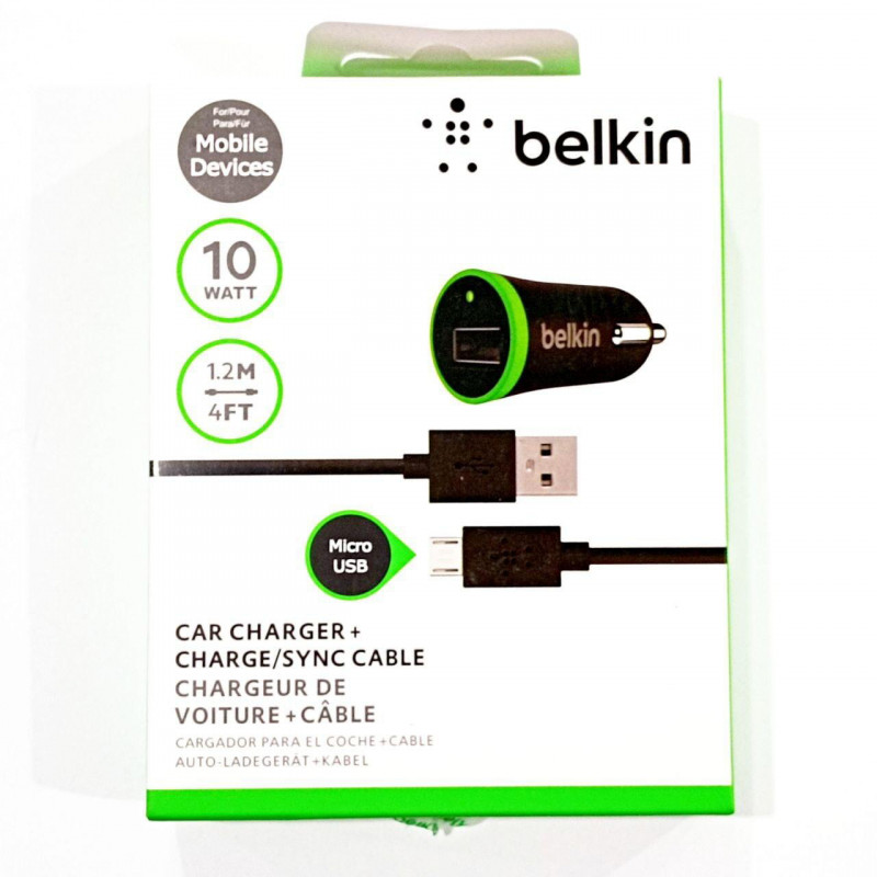 Автомобільний зарядний пристрій USB x 1 belkin, 10 WATT, 1.2 м кабель MicroUSB