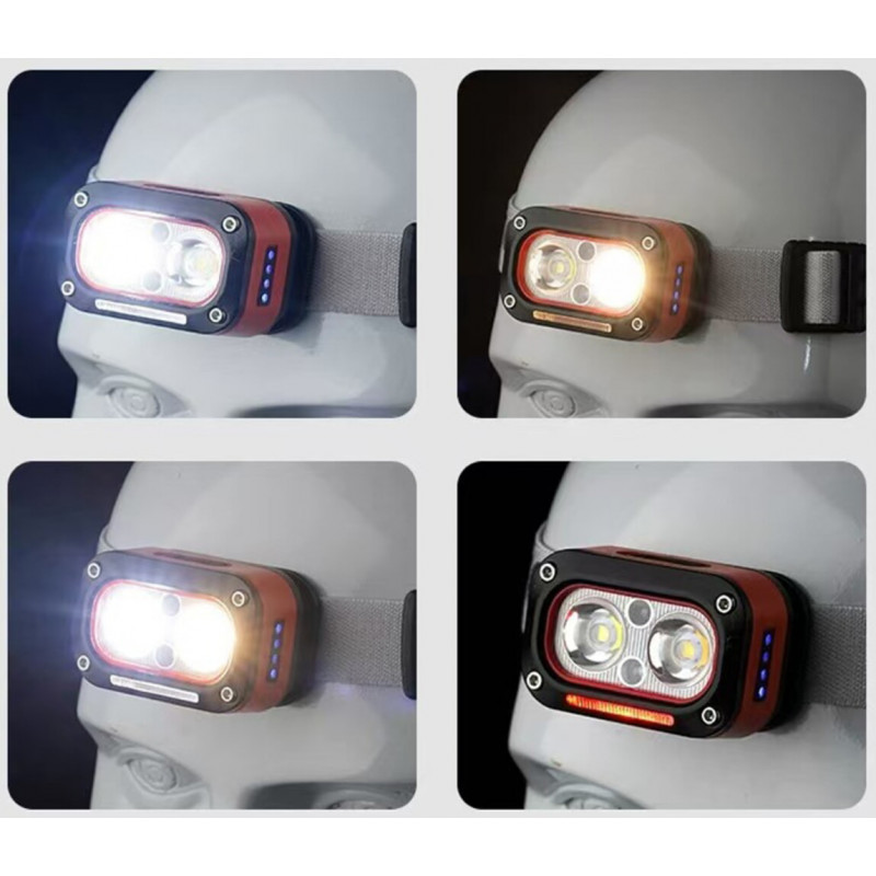 Налобний фонар G08-2XPG, Білий; Жовтий, LED Червоний, Датчик руху, Li-Ion акумулятор, ЗУ Type-C
