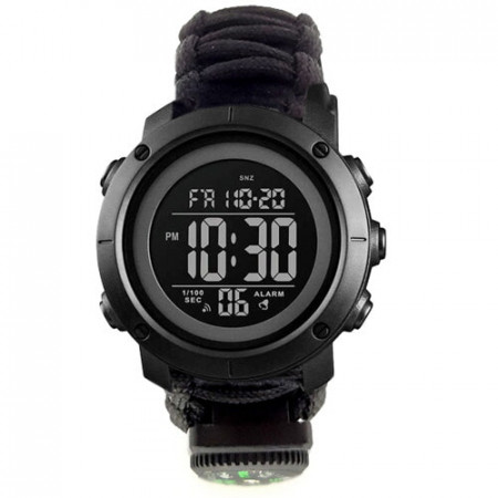 Годинники наручні SKMEI 1426BKBK, PARACORD, BLACK-BLACK, ABS RING, компас, термометр, 10462