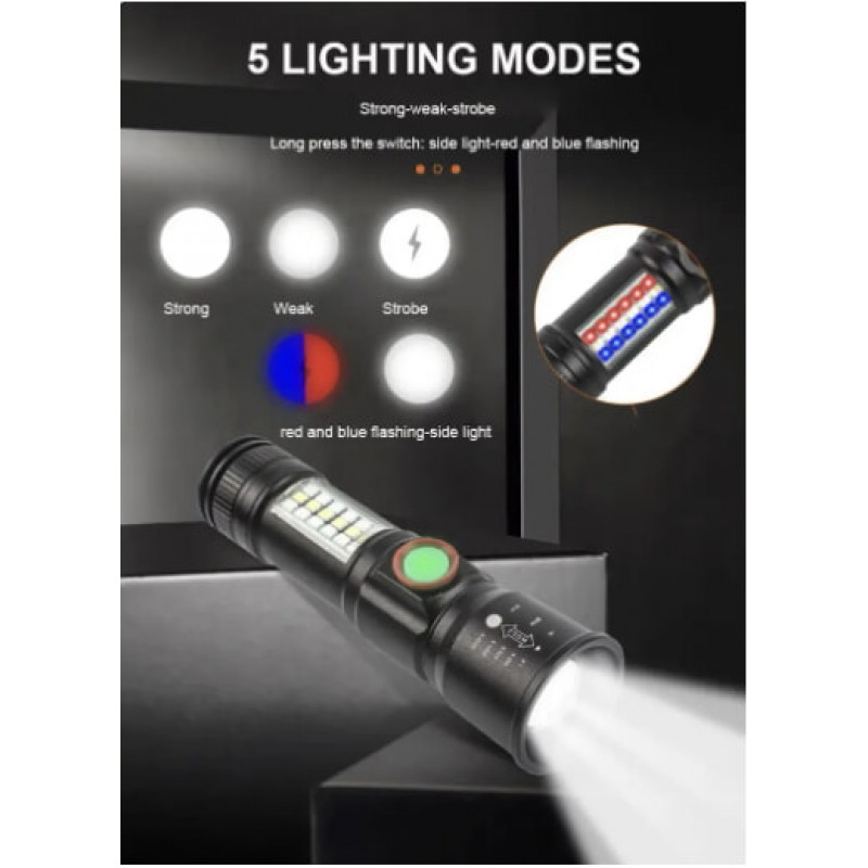 Ручний ліхтар SY-1903C-P50+SMD+RGB, Li-Ion акум. ЗУ USB, зум