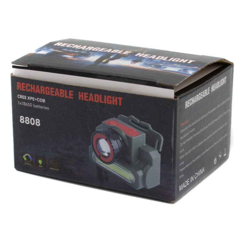 Налобний ліхтар PL118, Акк., T5+Cob, ЗУ MicroUSB, 8808