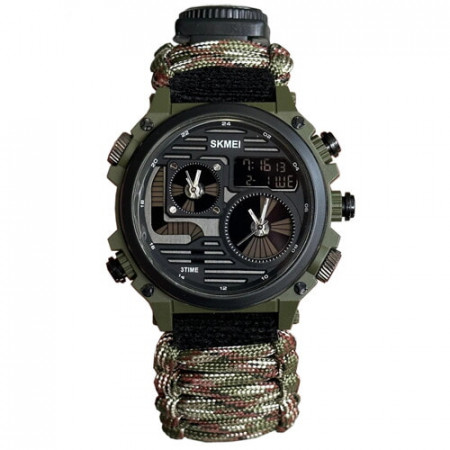 Годинники наручні SKMEI 2202CMGN, PARACORD, ЗЕЛЕНИЙ КАМУФЛЯЖ, Компас, термометр, свисток, кресало, 10349