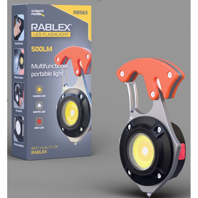 Ліхтар для кемпінгу Rablex RB563, Білий, Жовтий, Червоний, мультитул, Li-Ion акум., магніт, карабін