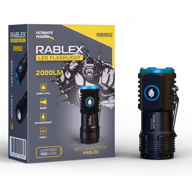 Ручний ліхтар Rablex RB902, Li-ion 18350, Zoom, ЗУ Type-C,