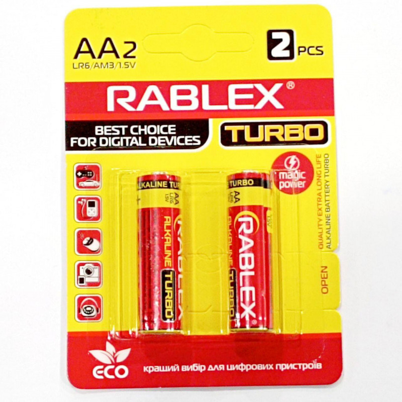 Батарейка Rablex LR6/AA/2шт/TURBO / Алкалінова / БЛИСТЕР