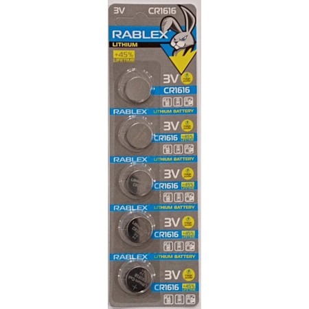 Батарейки-Таблетки Rablex CR1616/3V блістер 5шт.