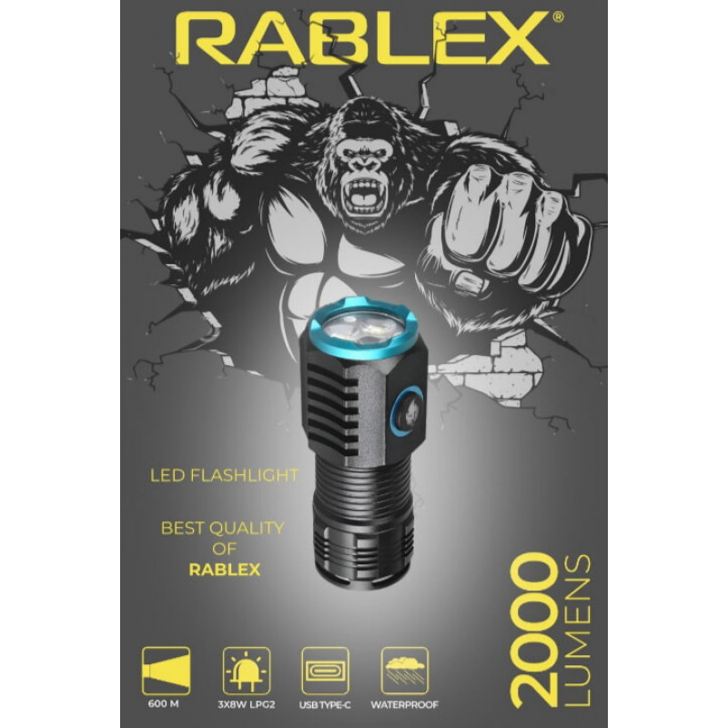 Ручний ліхтар Rablex RB902, Li-ion 18350, Zoom, ЗУ Type-C,