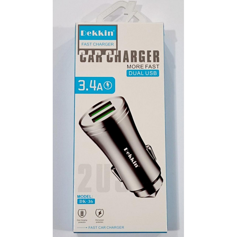 Автомобільний зарядний пристрій USB x 2 Dekkin DK-36 / MicroUSB / DC5V-3.4A