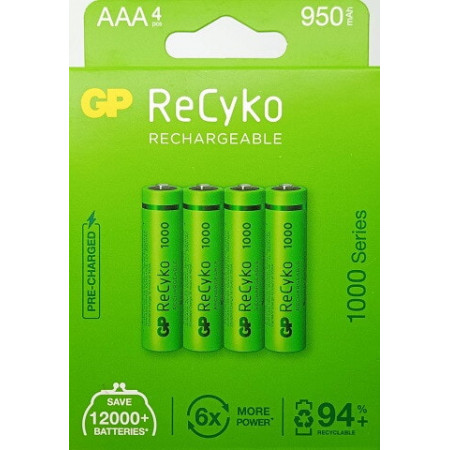 Акумулятор GP ReCyko1000 /R3 AAA /Ni-MH 950mAh 1.2V 1 шт. (в упаковці 4 шт), блістер