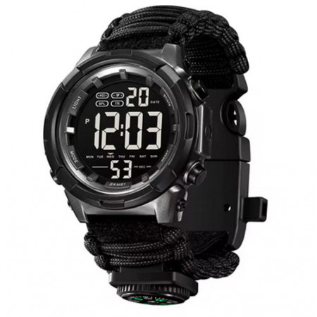 Годинники наручні SKMEI 1845BK, PARACORD, ЧОРНИЙ, Компас, термометр, свисток, кресало, 10635