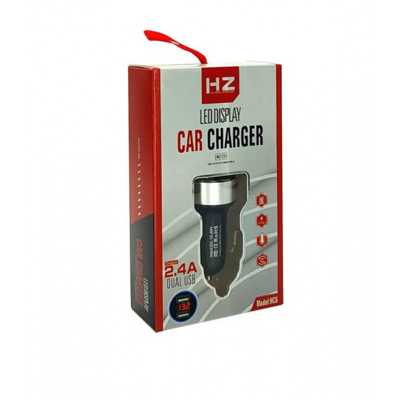Автомобільний зарядний пристрій USB x 2 + вольтметр HZ HC6