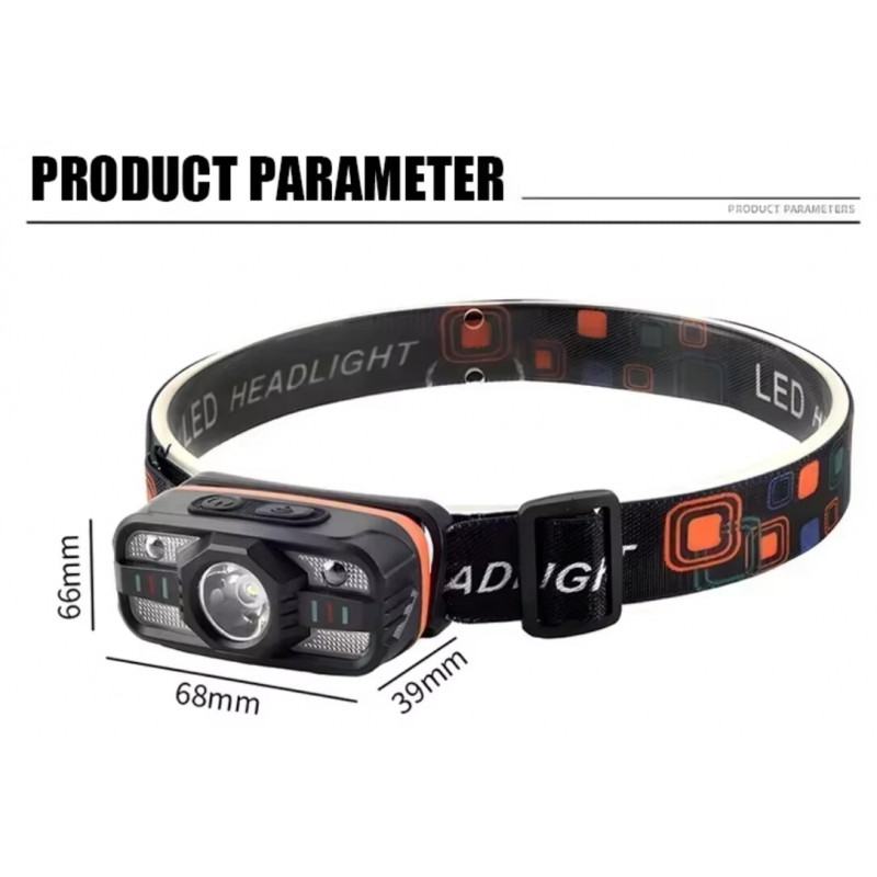 Налобний ліхтар PL-199, XPE-SMD, акум., ЗУ Type-C, сенсор