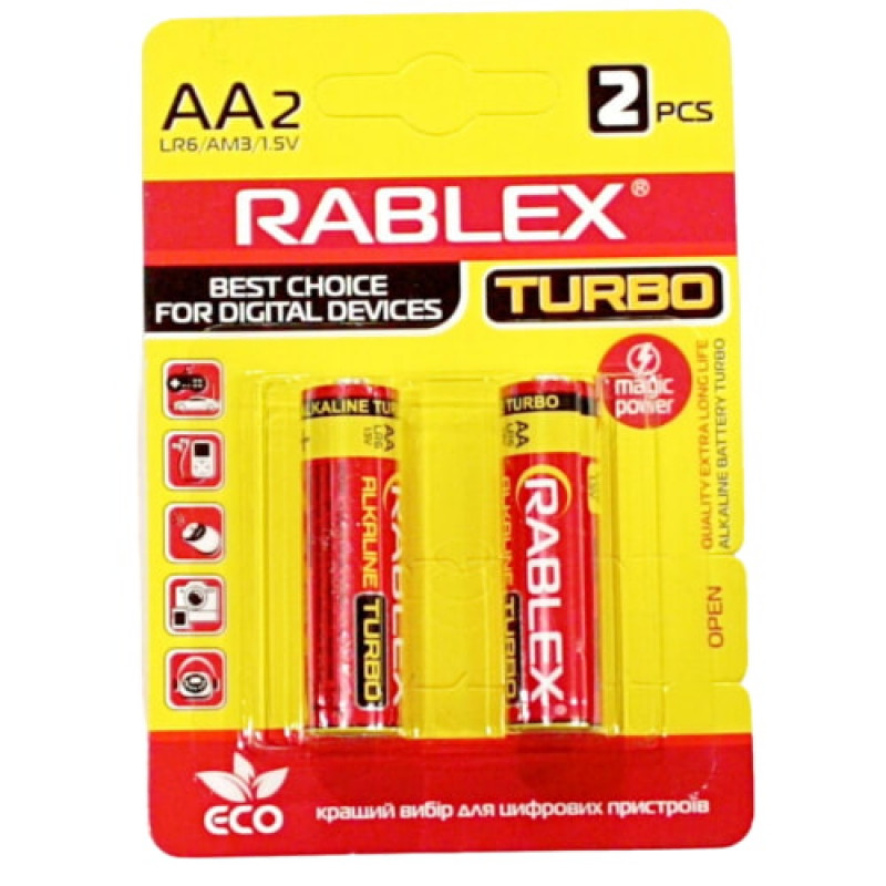 Батарейка Rablex LR6/AA/2шт/TURBO / Алкалінова / БЛИСТЕР