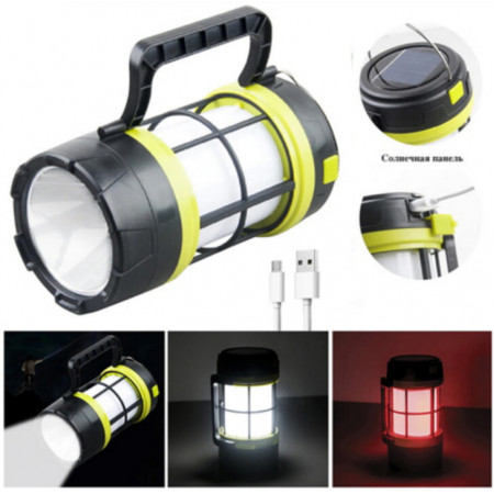 Ліхтар для кемпінгу 910-LED+COB, power bank, Li-Ion, сонячна батарея, ЗУ microUSB, Червоний, Білий