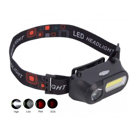 Налобний ліхтар Bailong BL-1804, LED+COB, червоний, білий, акумулятор 18650, micro USB, 8920