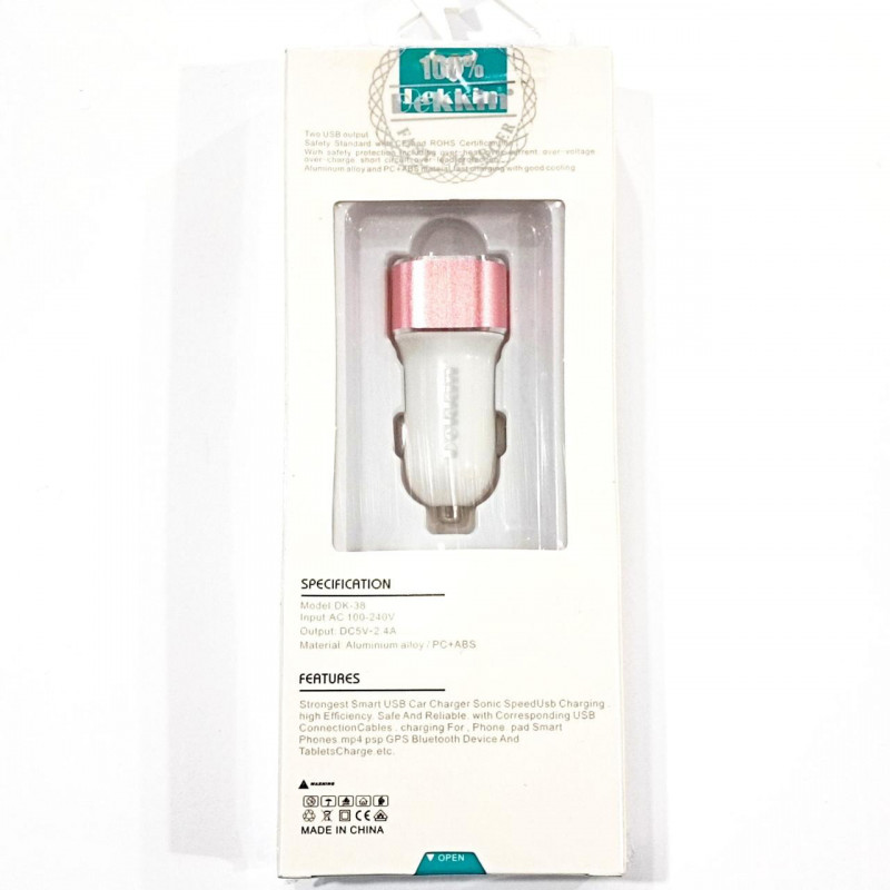Автомобільний зарядний пристрій USB x 2 Dekkin DK-38