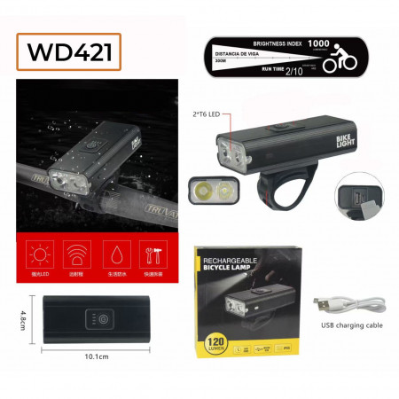 Велосипедна фара велофонарь акумуляторна, MicroUSB / 4 режими світла / Powerbank / 2 LED / PL-B17