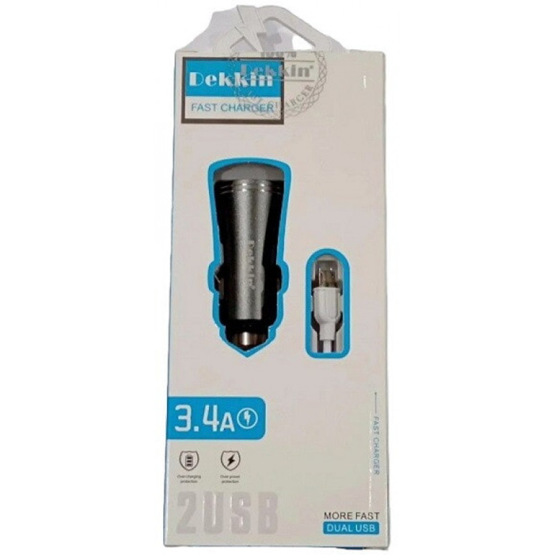 Автомобільний зарядний пристрій USB x 2 Dekkin DK-36 / MicroUSB / DC5V-3.4A