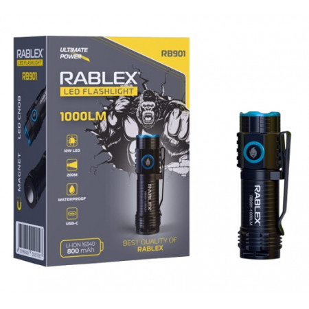 Ручний ліхтар Rablex RB901, Li-ion 16340, Zoom, ЗУ Type-C,