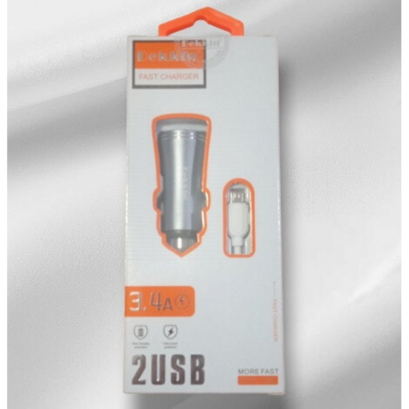 Автомобільний зарядний пристрій USB x 2 Dekkin DK-36 / MicroUSB / DC5V-3.4A
