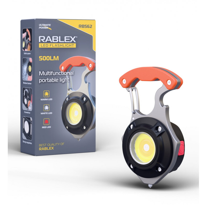 Ліхтар для кемпінгу Rablex RB562, Білий, Жовтий, Червоний, мультитул, Li-Ion акум., магніт, карабін