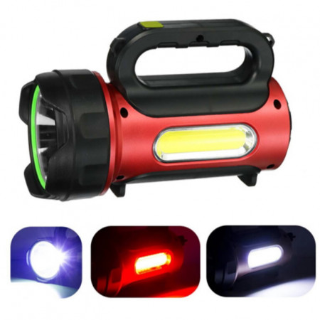 Ручний фонар T93-LED+COB, Білий, Червоний, powerbank, Li-Ion акум., сон., батарея, ЗУmicroUSB,