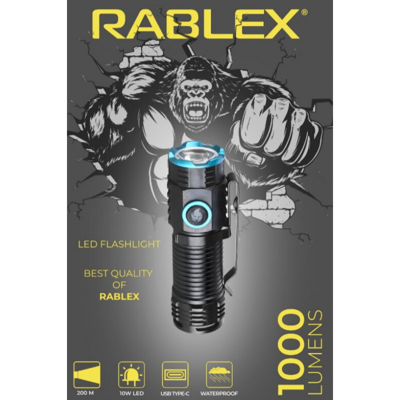 Ручний ліхтар Rablex RB901, Li-ion 16340, Zoom, ЗУ Type-C,