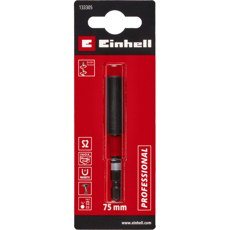Держатель бит магнитный ударный Einhell 1/4, S2, 75 мм (133305)