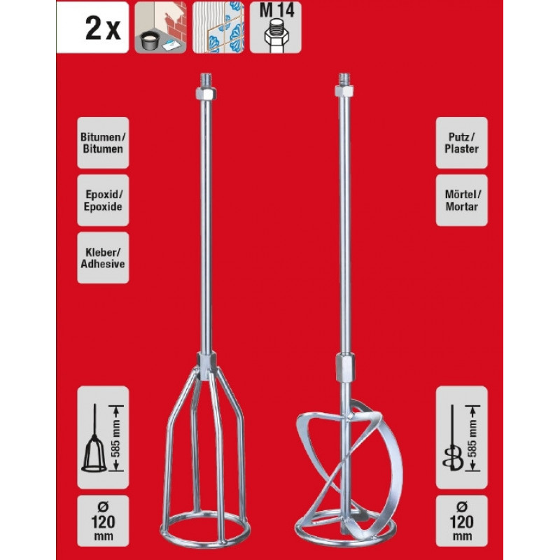 Мешалки Einhell к миксеру 2 шт, М14, для краски и для гипса (497695)