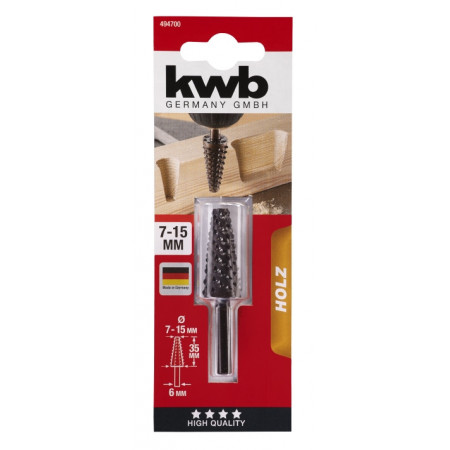 Бор-фреза по дереву коническая, d7-15, 35мм, KWB (494700)