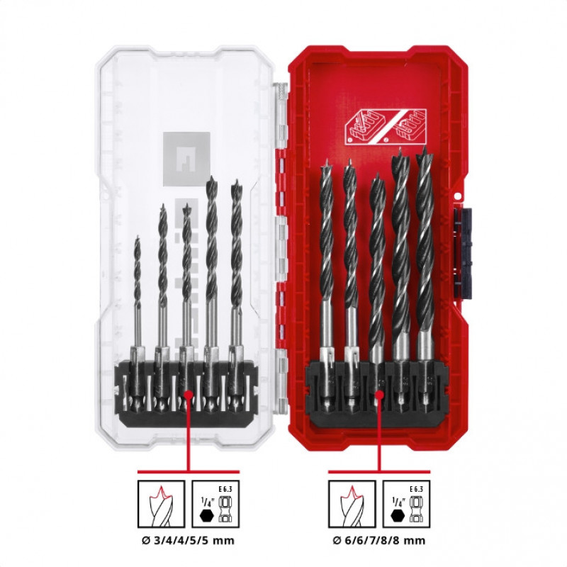 Набор сверл по дереву Einhell HSS, 10 шт, S-Case (108733)