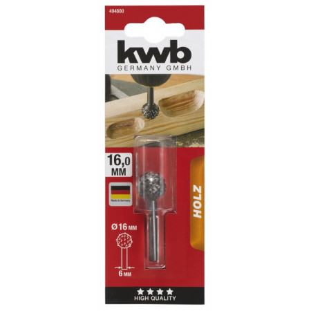 Бор-фреза по дереву сферична, 16мм, KWB (494800)