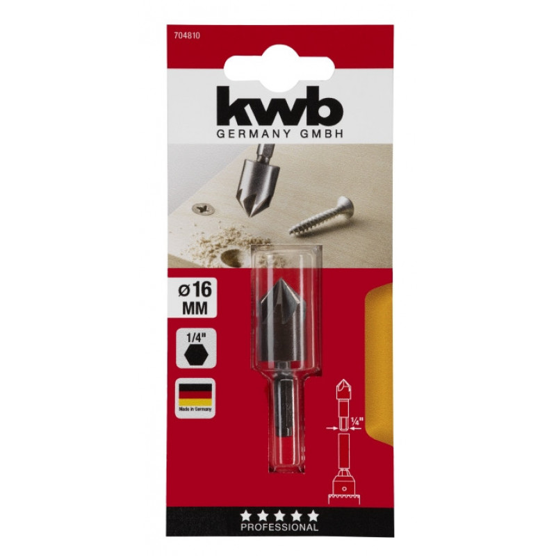 Зенкер WS 16 мм, 7 країв, 6-гранний хвостовик, KWB (704810)