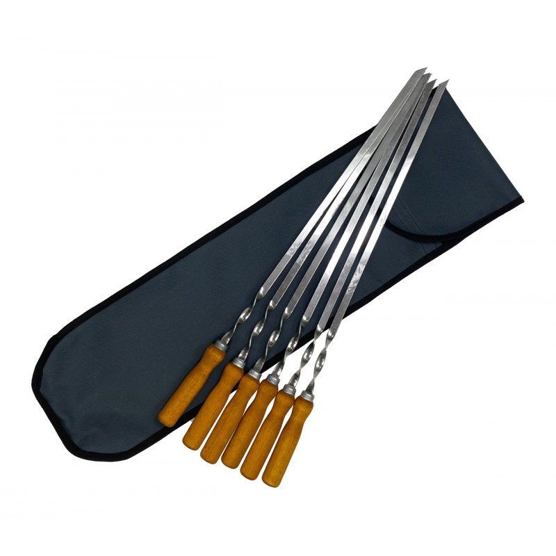 Набір шампурів Mzavod з дерев'яною ручкою 580х10х2мм 6шт в чохлі